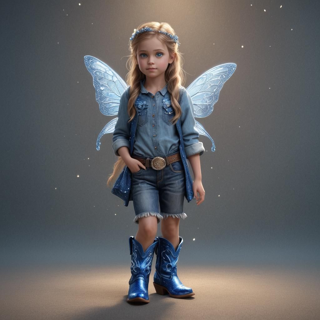 Blue-Eyed Fairy Girl with Cowboy Boots