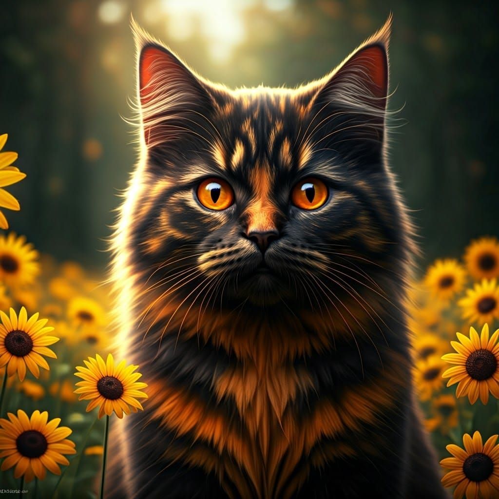 Striking Striped Cat in a Sunflower Field