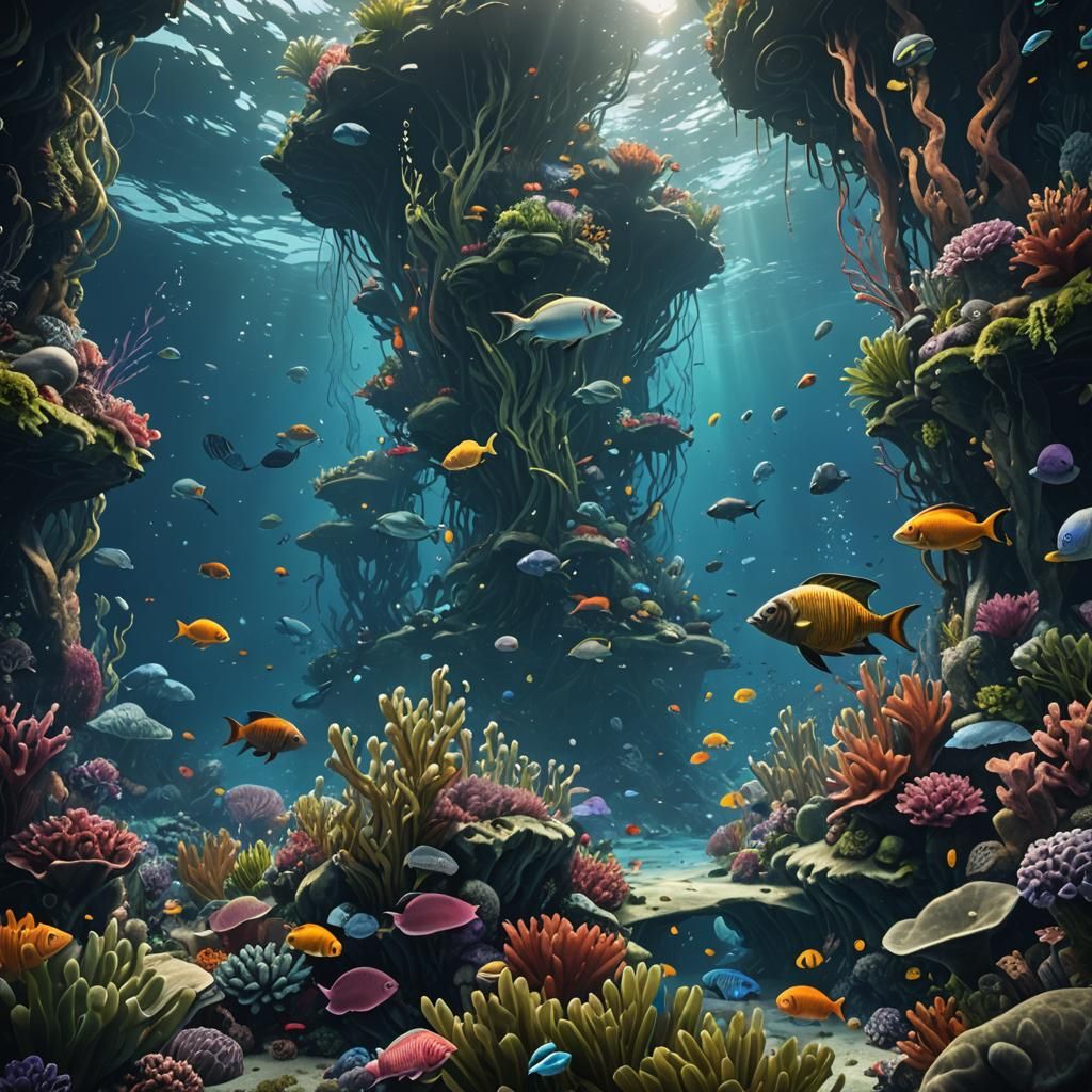 Vibrant Underwater Scene with Colorful Marine Life