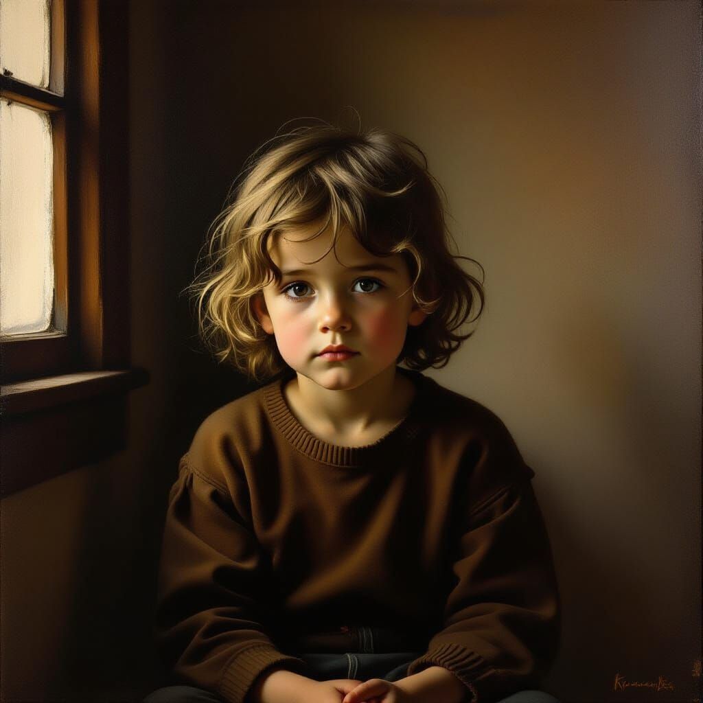 Child's Pensive Portrait in Dramatic Light