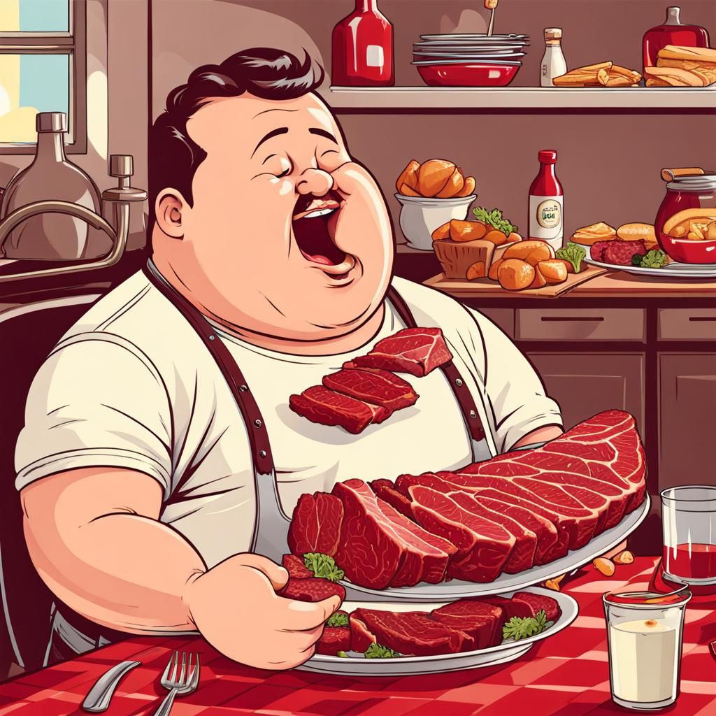 Enthusiastic Man Enjoying a Meat Feast