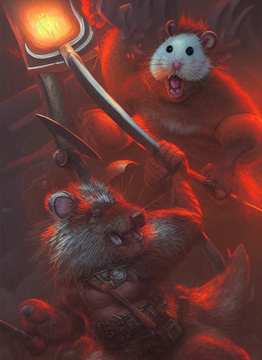 Hamster Barbarian with Axe in Comic Book Style