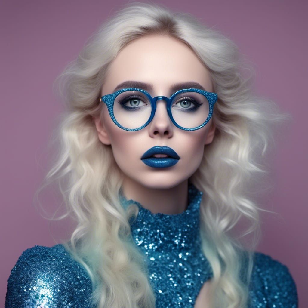 Woman with Graphic Eyeliner and Glitter Lipstick