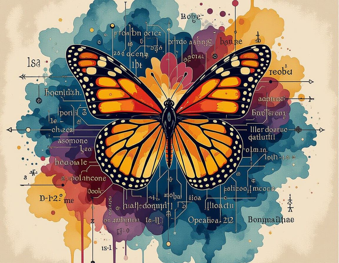 Glitchcore Circuit Diagram with Butterfly, Avant-Garde Style