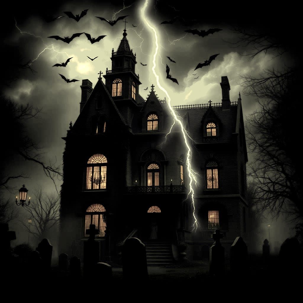 Eerie Haunted Mansion with Ghostly Apparitions