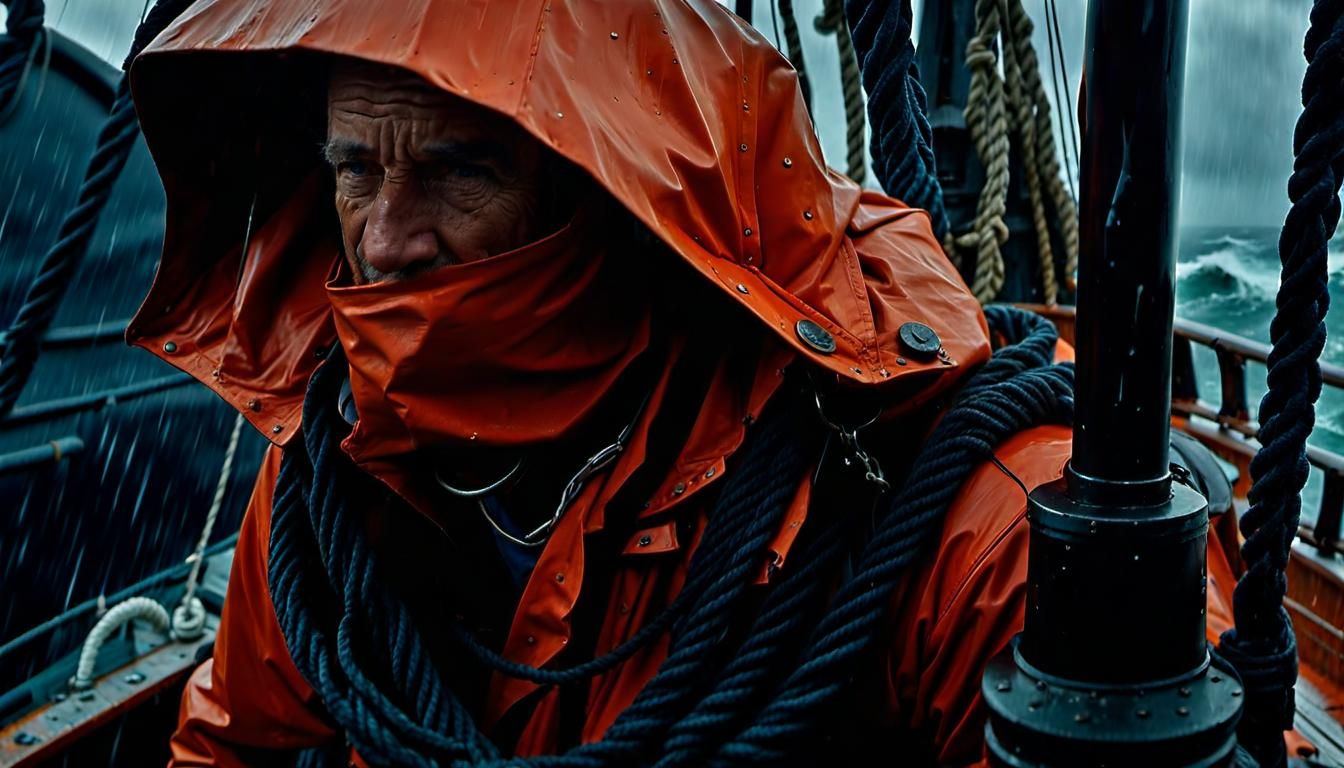 Sailor Battles Raging Storm at Sea