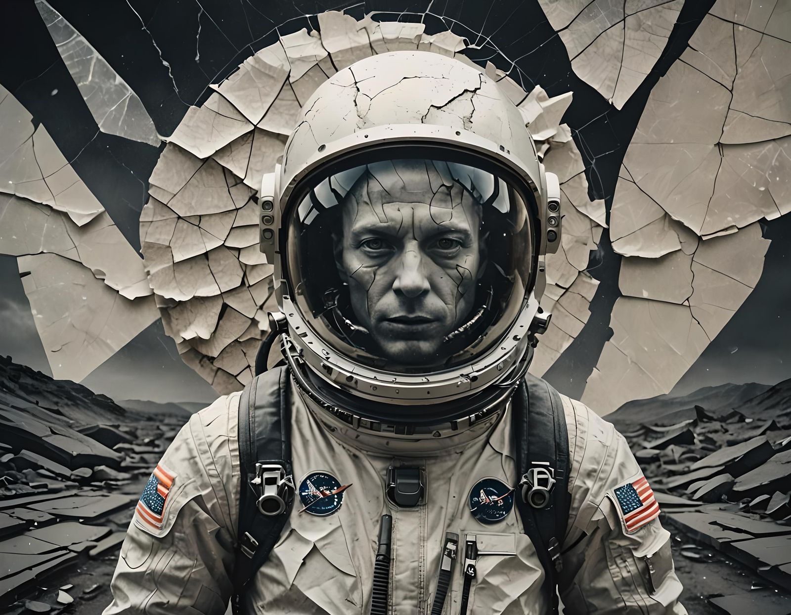 Astronaut Lost on Earth: Double Exposure Noir Art