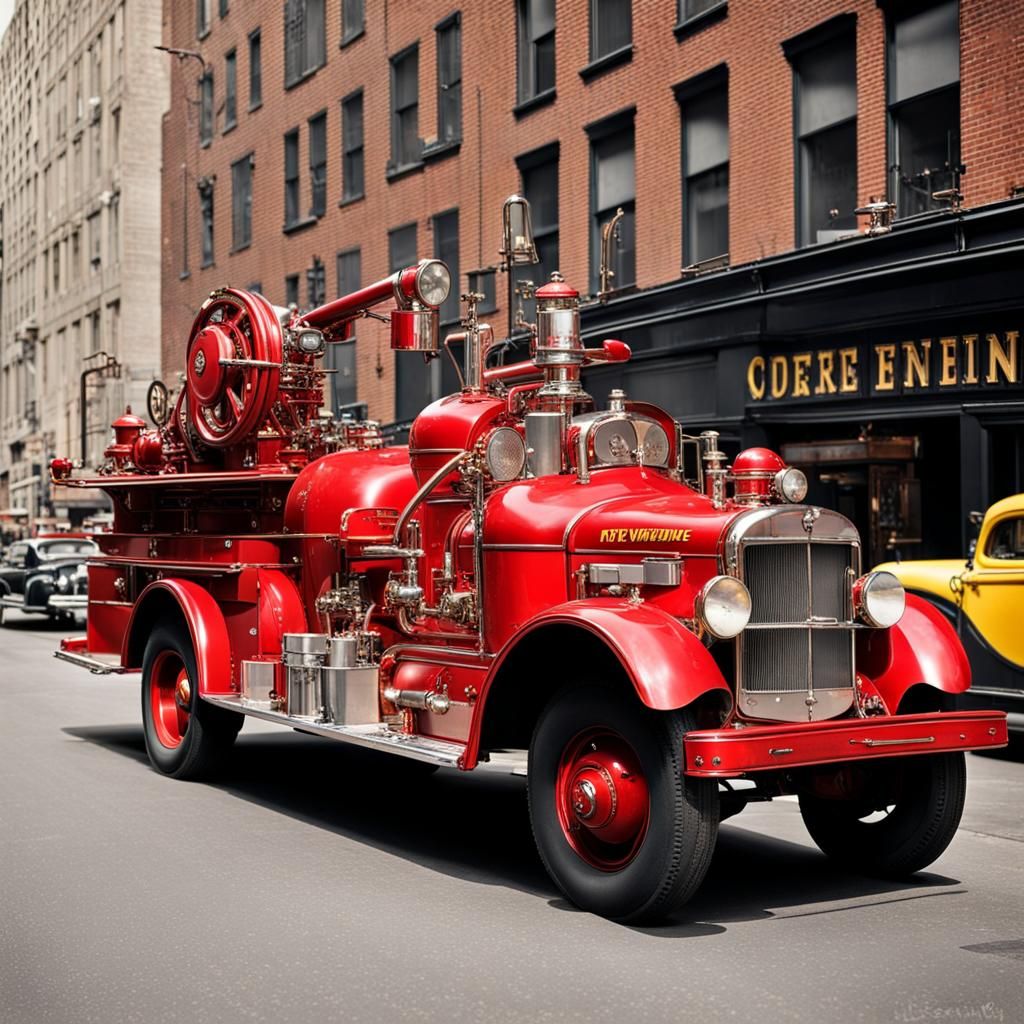Steampunk Fire Engine in 1950s New York