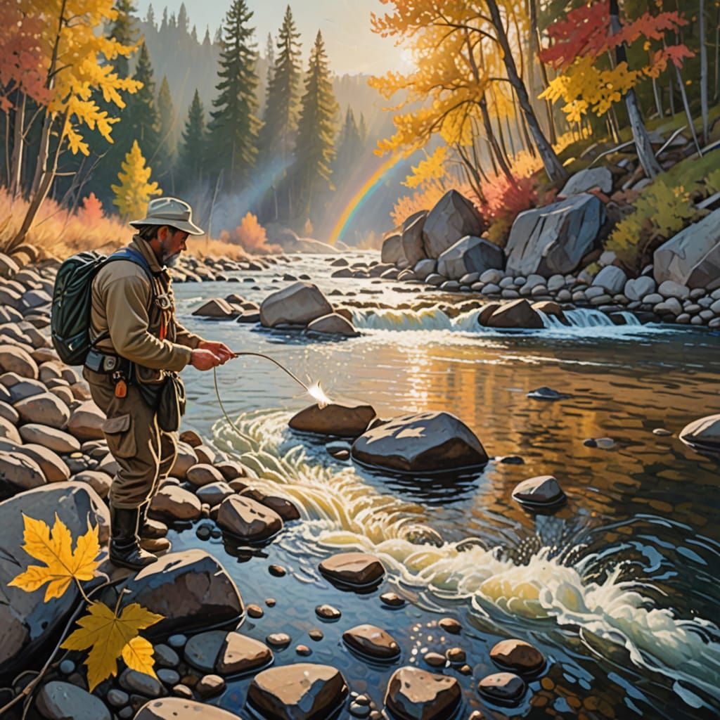 Fly Fishing in Montana Creek as Impasto Painting