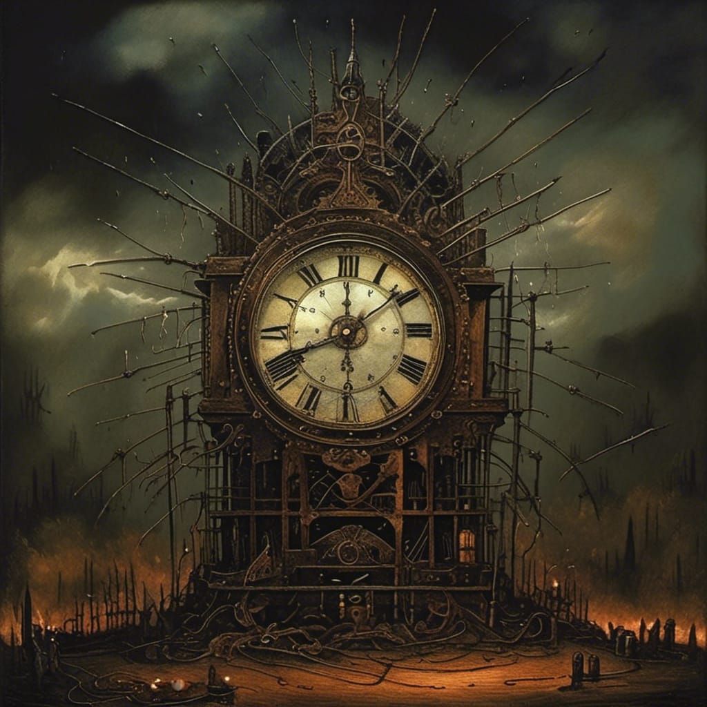 Demonic Clock at Midnight: A Dark Fantasy Illustration