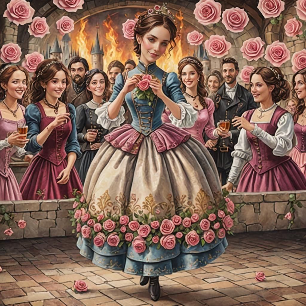 Steampunk Ballroom Scene with Dancing Figures