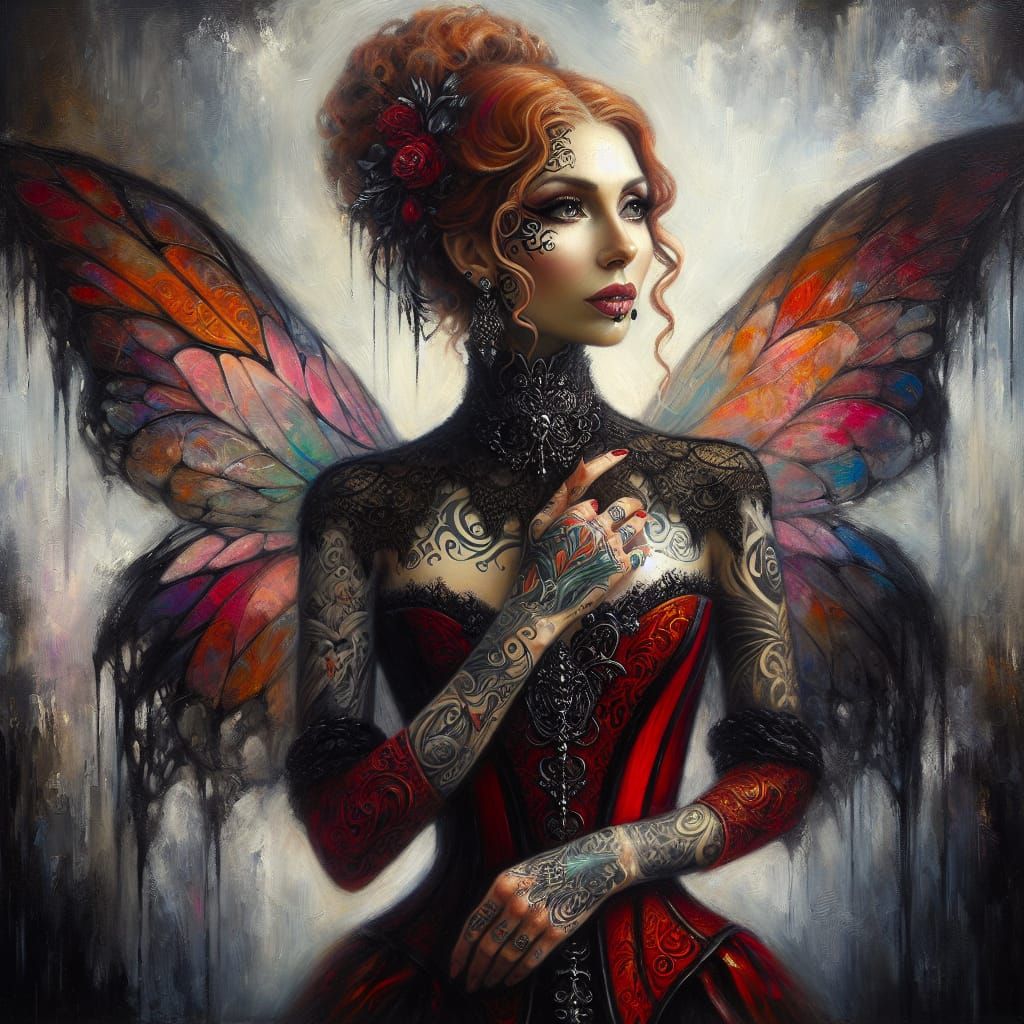 Elegant Gothic Goddess with Vibrant Fairy Wings