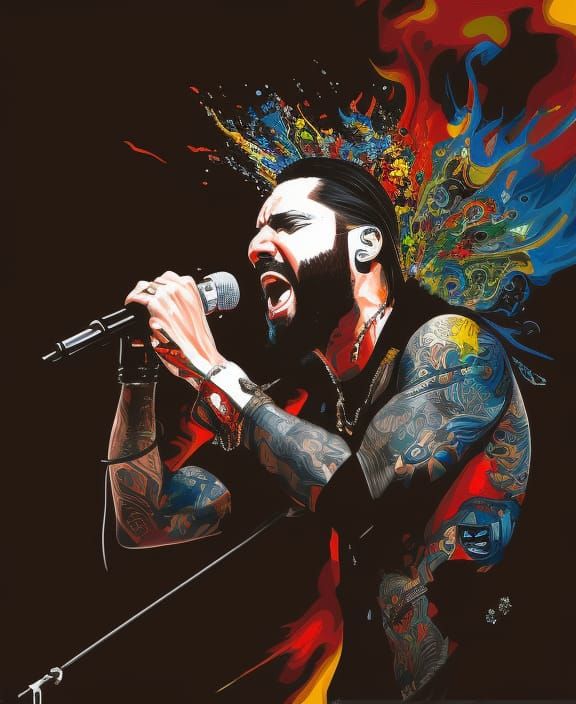 Screaming Singer: Intricate Ink Painting Portrait