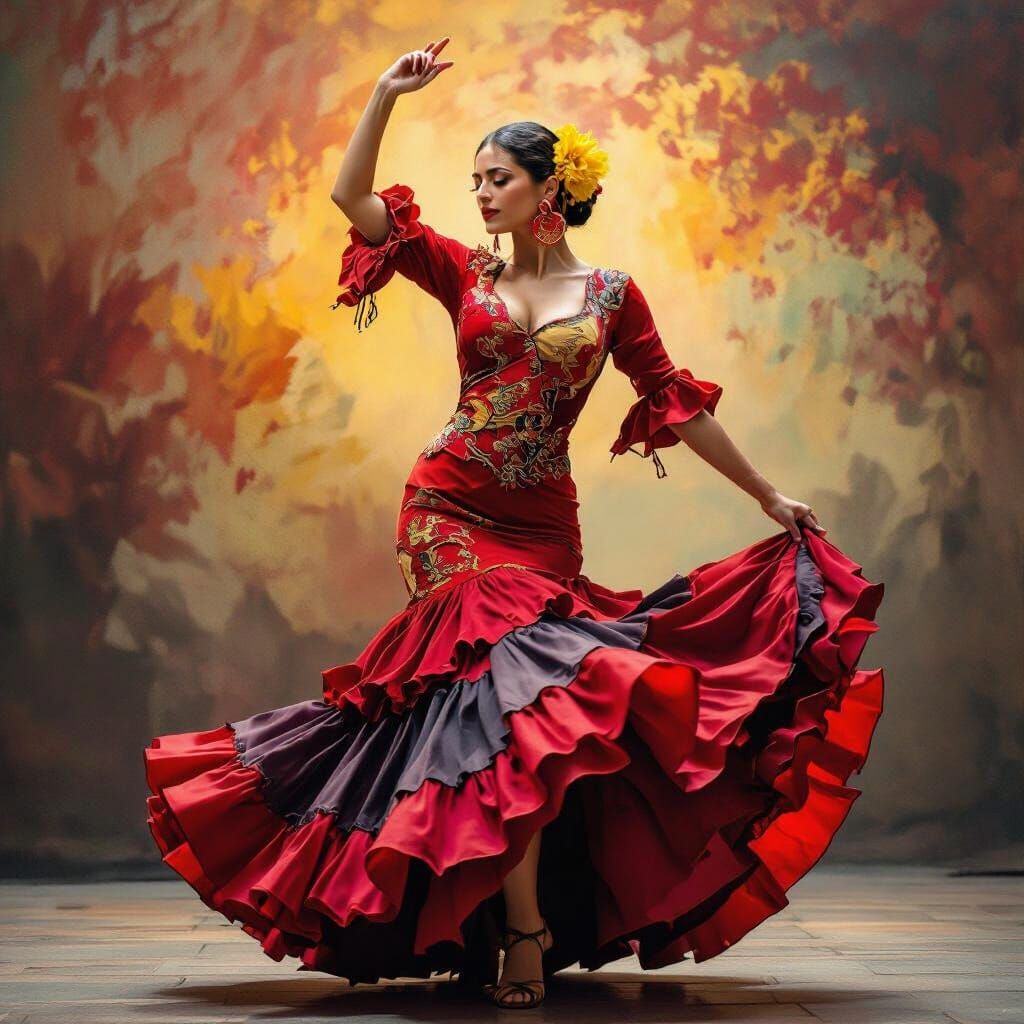 Flamenco Dancer in Fiery Colors