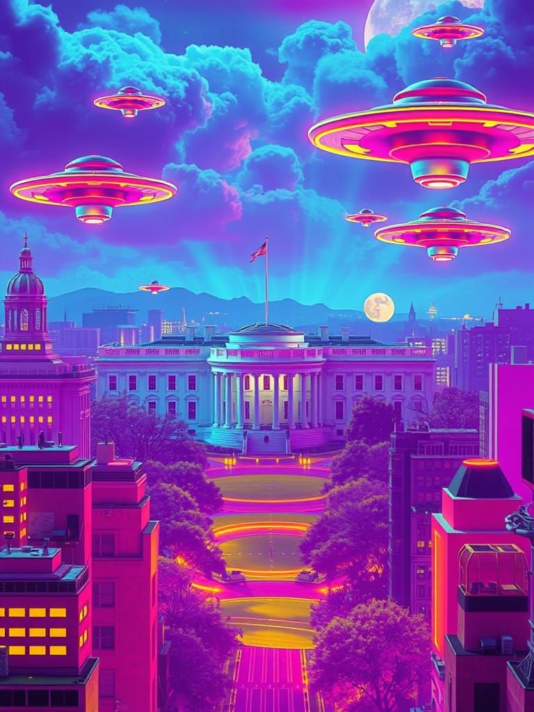 Retro-Futuristic Cityscape Ablaze in Ultraviolet Hues