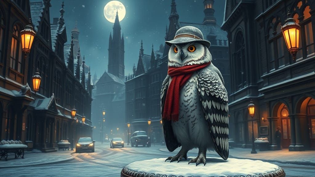 Snow Owl as Sherlock Holmes in Victorian Cityscape