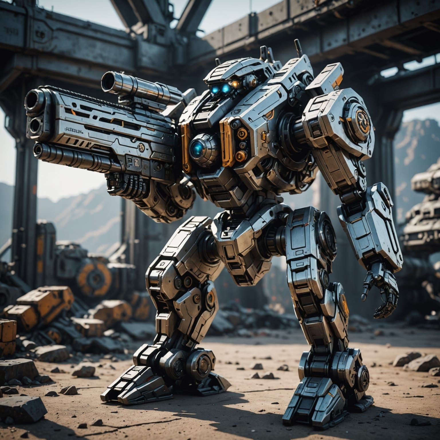 Sci-Fi Mech in Polished Metal