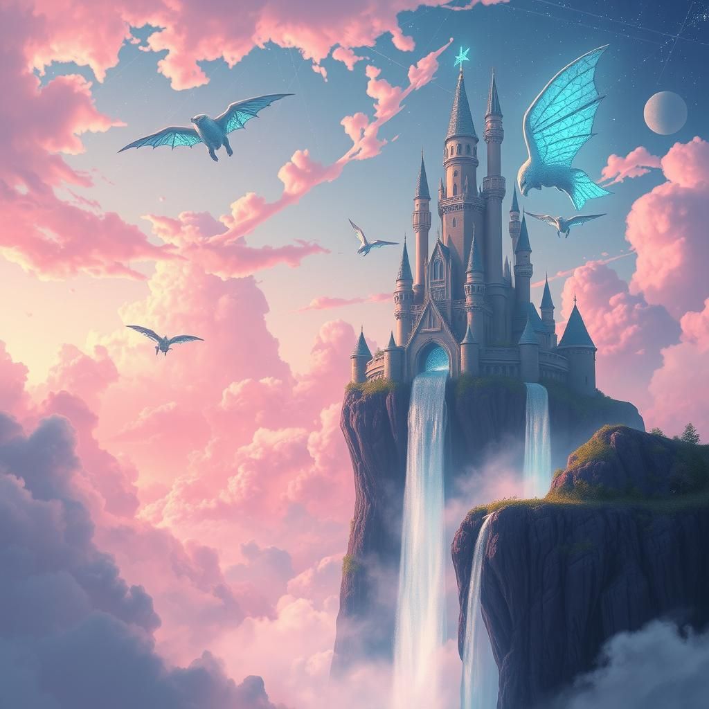 Hyperrealistic Magical Sky with Floating Castles
