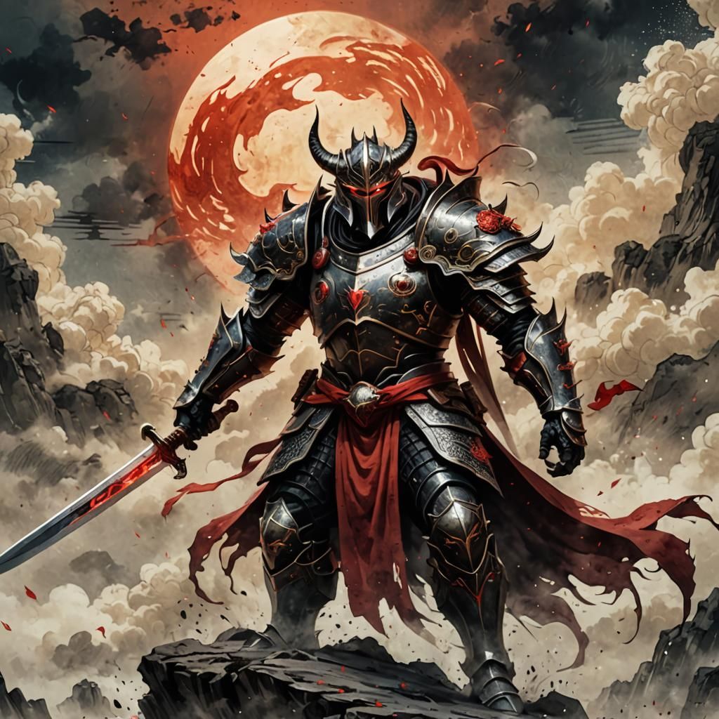 Demon Knight Illustration in Chinese Ink Style