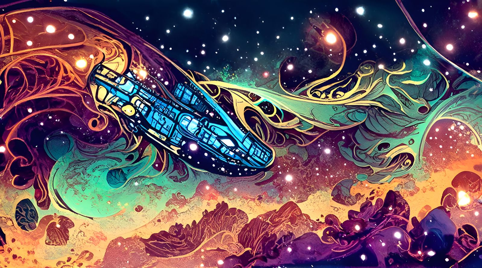 Galactic Spaceship in Art Nouveau Style