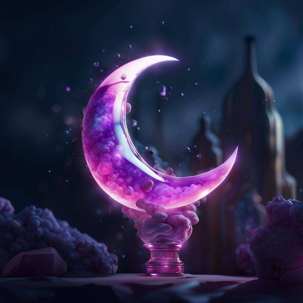 Glowing Purple Crescent Moon with Cosmic Energy