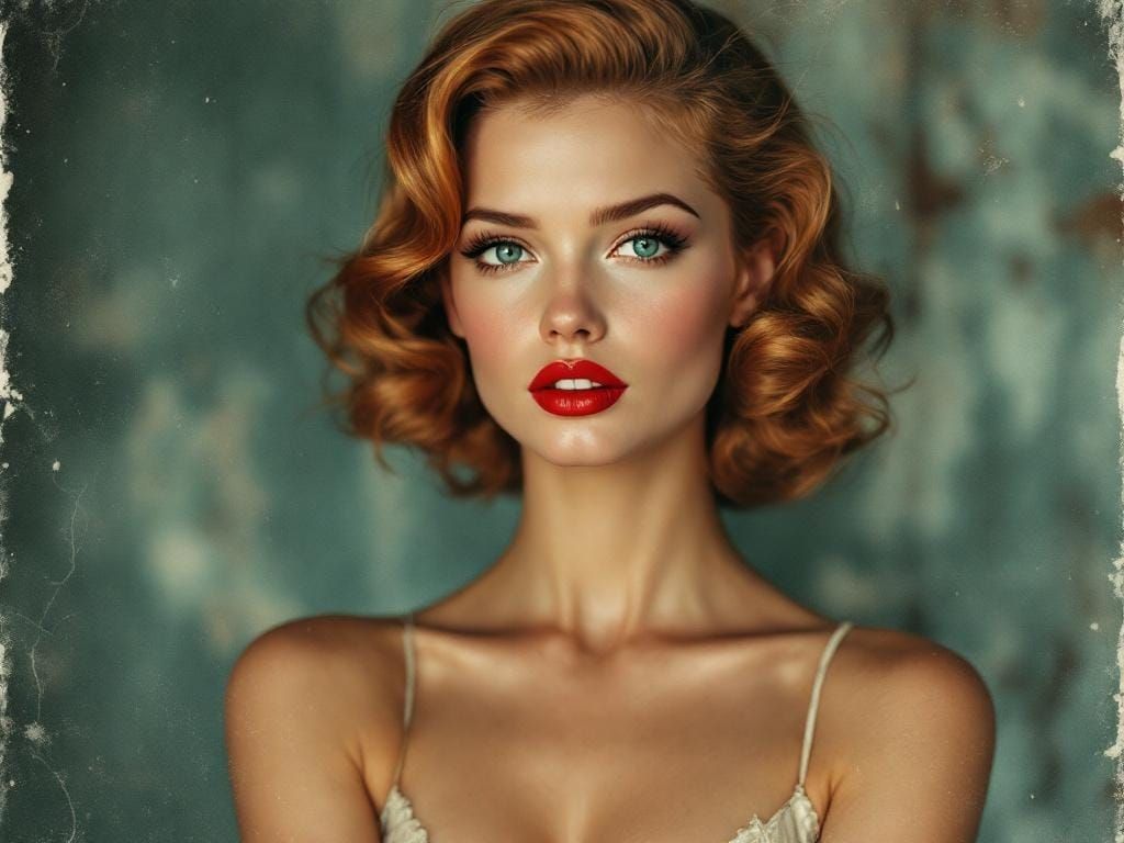 Vintage Pin-Up Girl in Weathered Analog Style