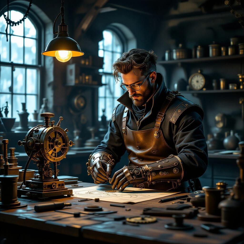 Steampunk Blacksmith Crafting Clockwork Automatons