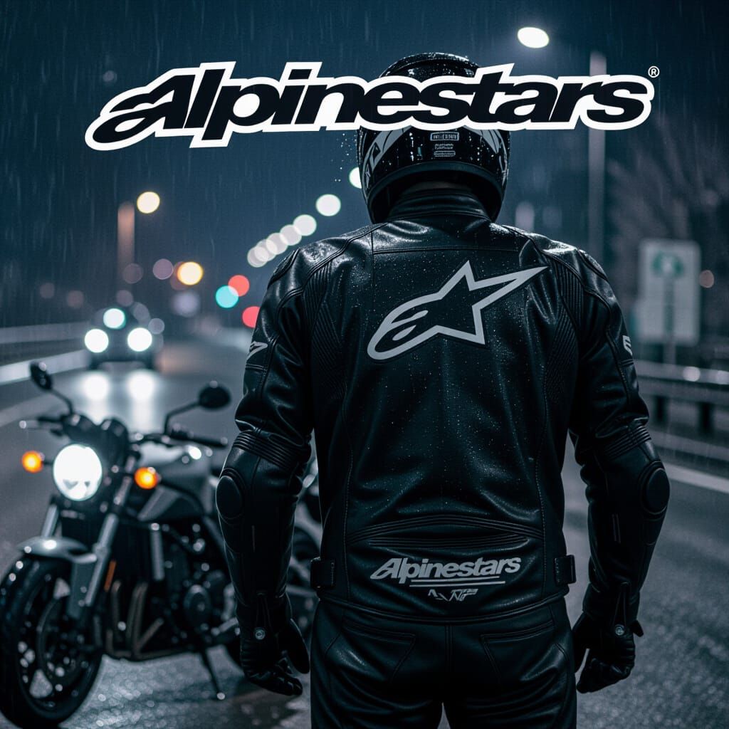 Motorcyclist in Soaked Leather Jacket at Night