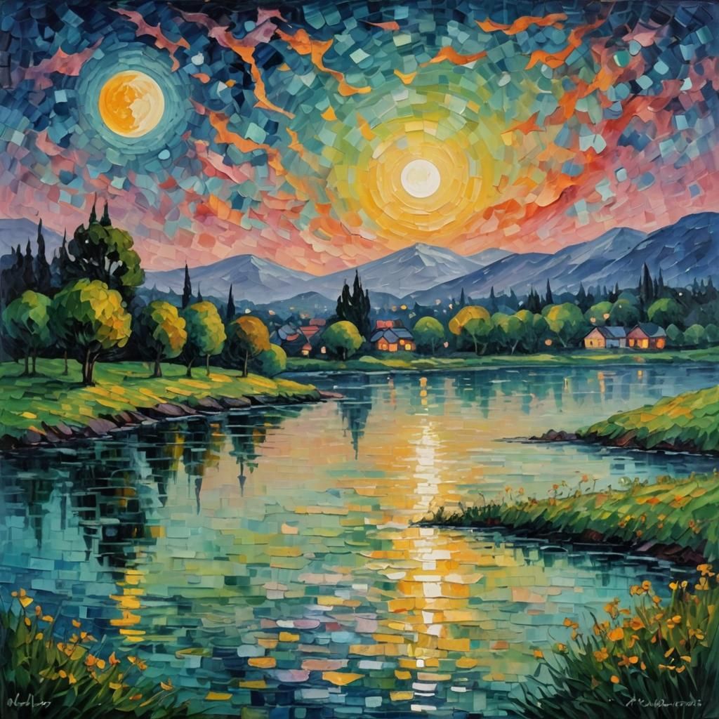 Summer Evening in Neo-Impressionist Oil Painting