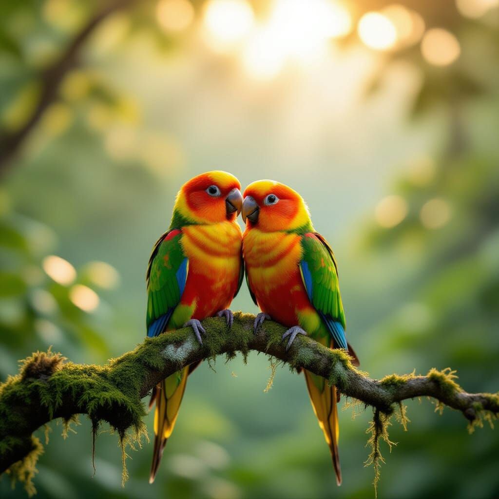 Parrots in Love: Cinematic Romantic Scene