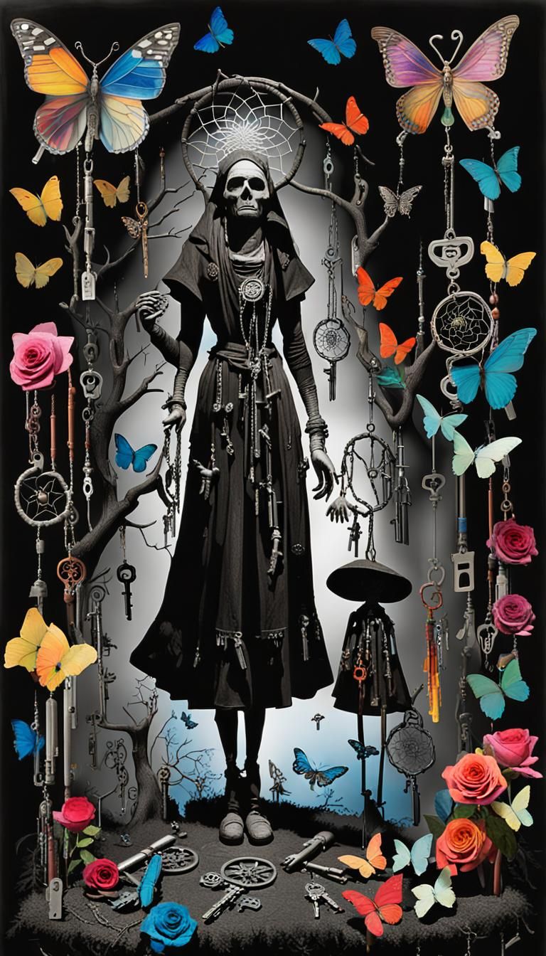 Surreal Shrine Tree with Key Wind Chimes