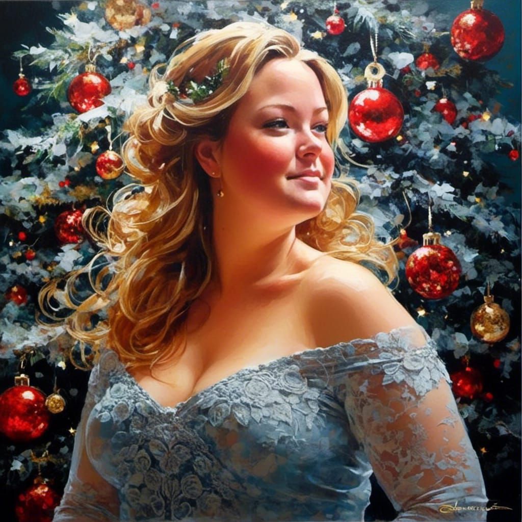 Charming Blonde Celebrates Christmas: Fantasy Art