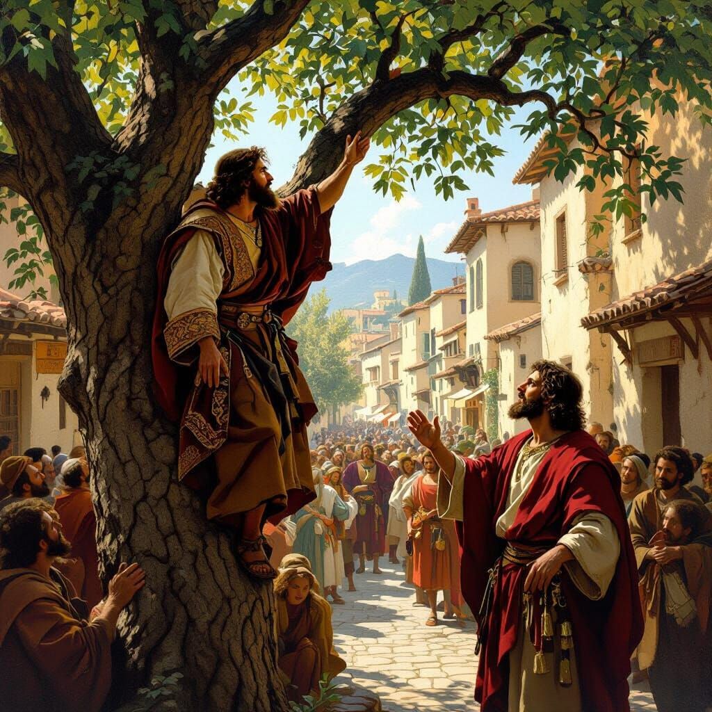 Zacchaeus Seeks Jesus: Baroque Painting of Biblical Scene