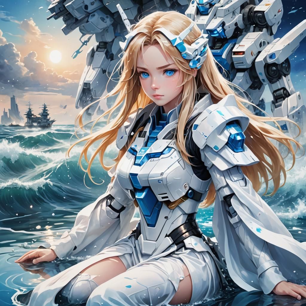 Ninja Woman and Mecha in Manga Style