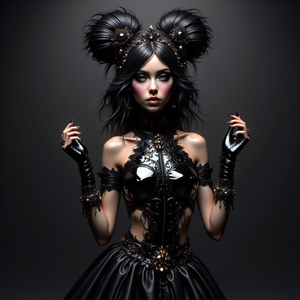 Elegant Black Woman in Black Leather with Diamonds