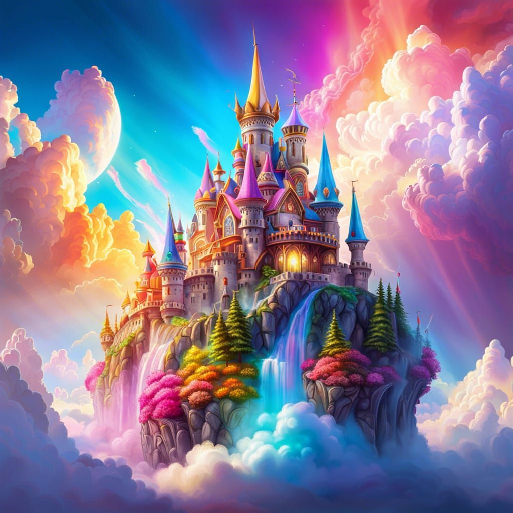 A Fairytale Dream Castle Over The Magical Clouds