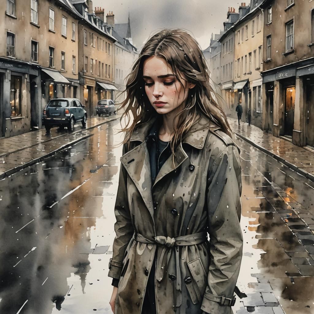 Rainy Day in Europe: A Melancholic Watercolor