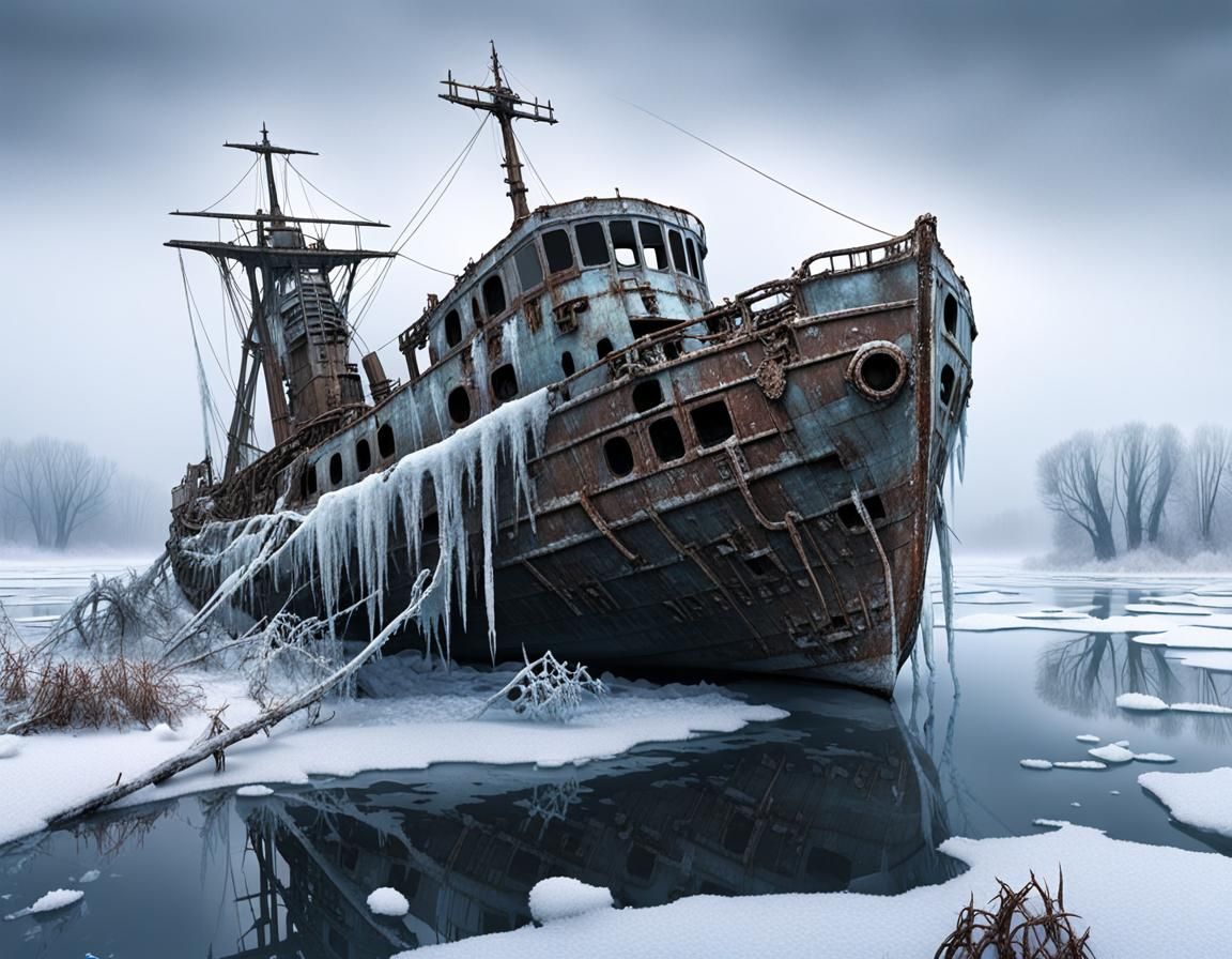 Frozen Desolation: Stranded Ship in a Post-Apocalyptic Winte...