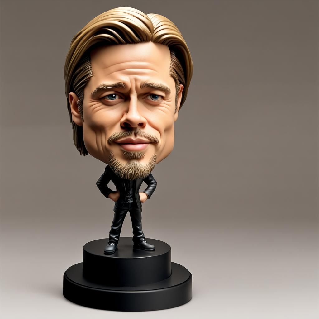 Brad Pitt portrayed as a collectible bobblehead figurine