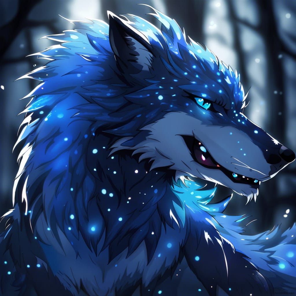 Anime-Style Noble Blue Wolf Dragon