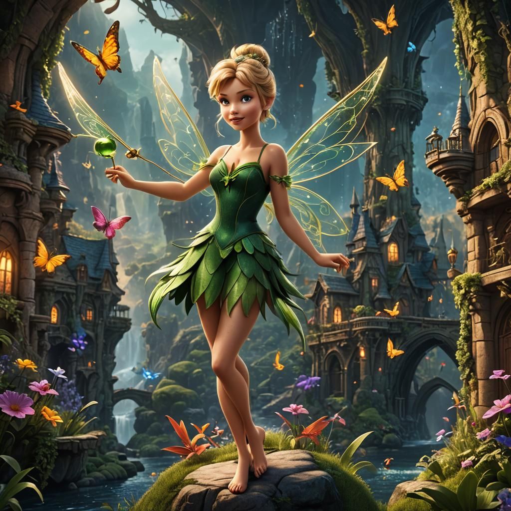 Detailed Matte Painting of Tinkerbell in Fantasy Style