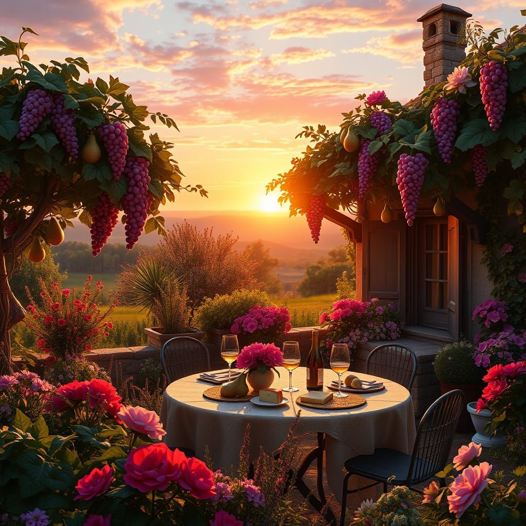 Surreal Garden Scene in Whimsical Fantasy Style