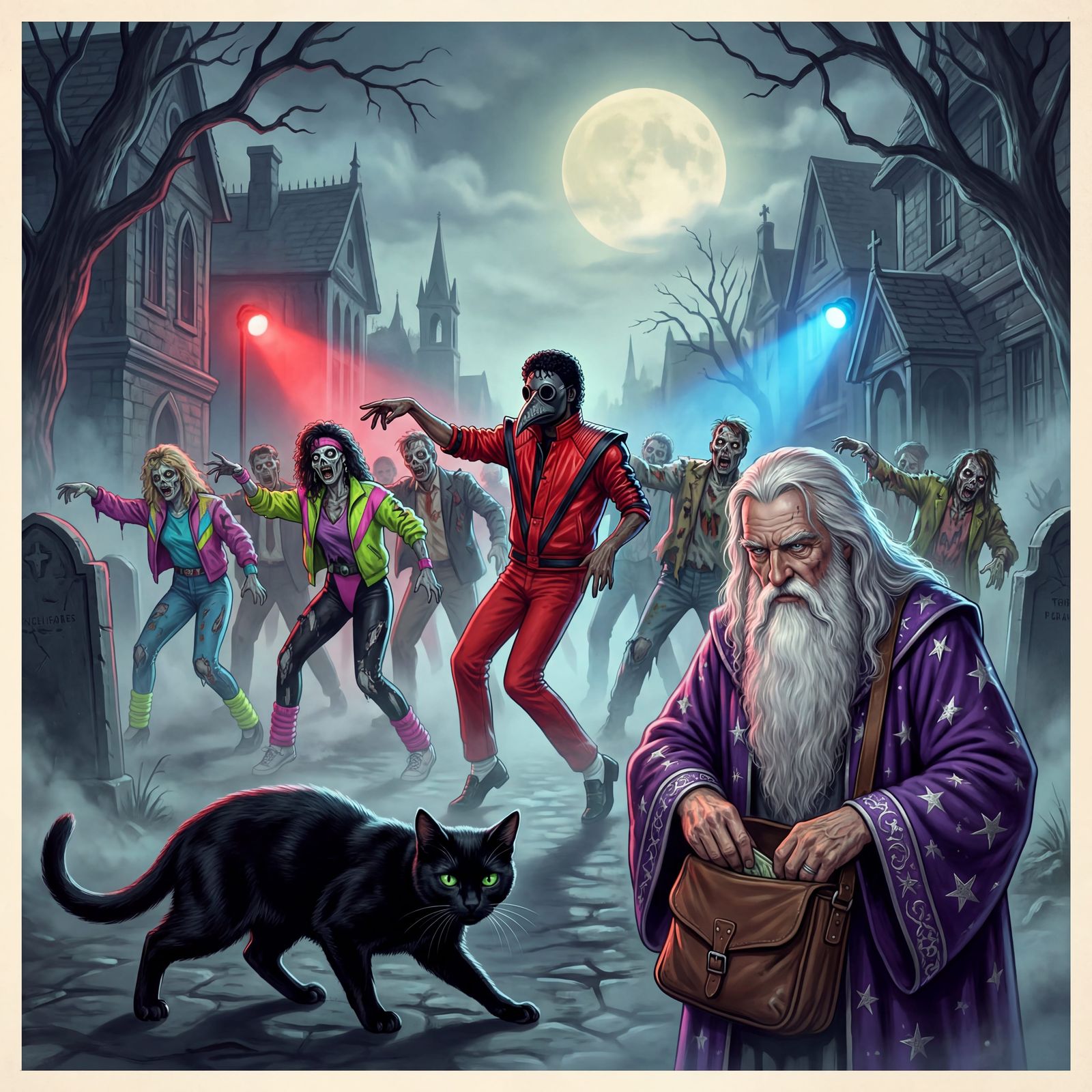 Black Cat Protects Wizard from Thriller Zombies