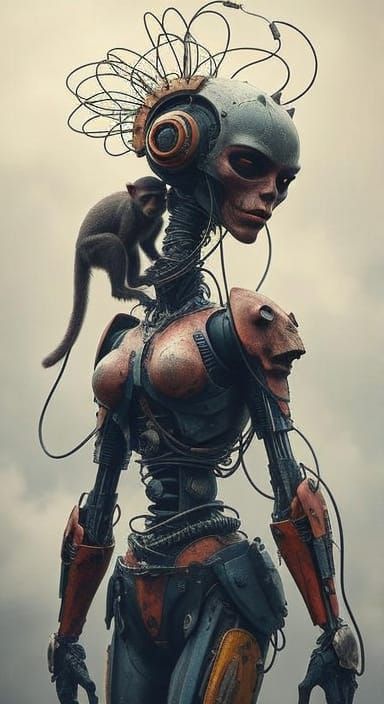 Abstract Junk Robot Warrior in Doomed Land