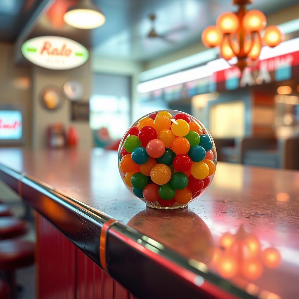 Vibrant Retro Futuristic Gumball Scene