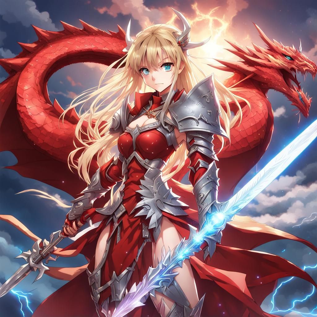 Anime Dragon Knight with Crystal Sword