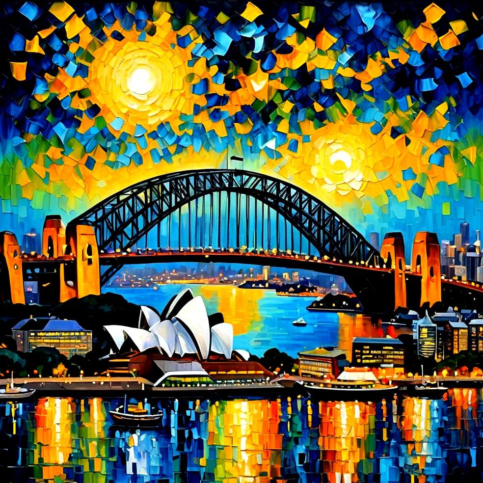 Sydney Cityscape at Night: Expressionist Impasto Painting