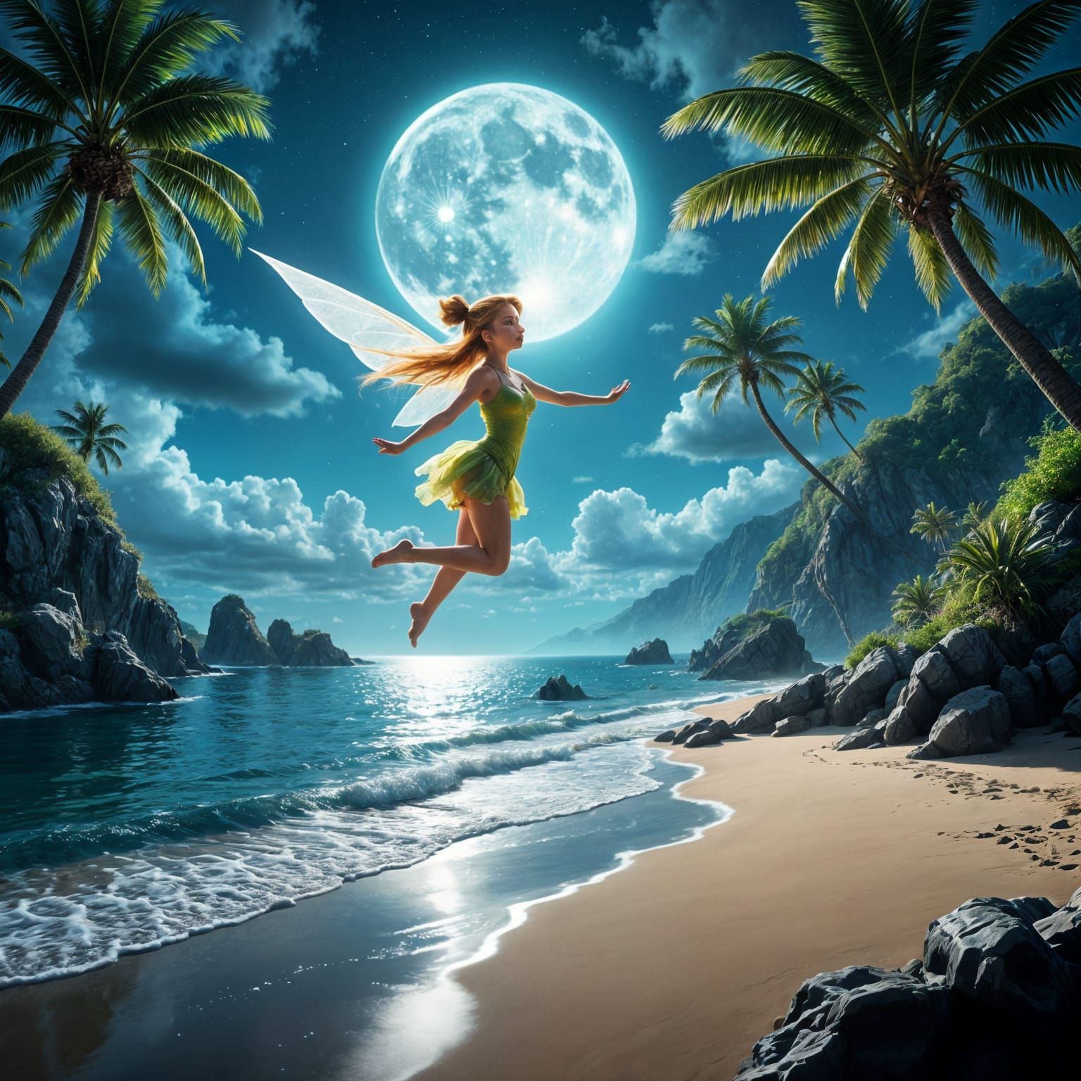 Tinkerbell Under the Ethereal Full Moon Glow