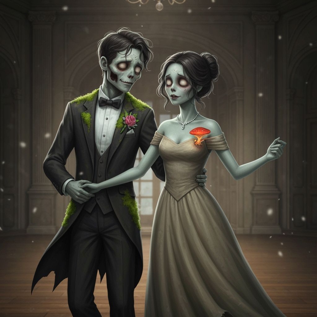 Undead Couple Dances at Spooky Zombie Prom Night