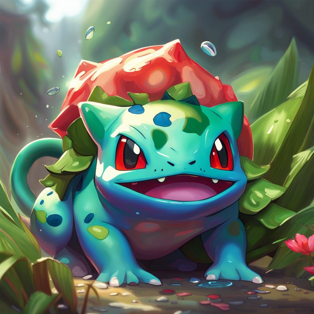 Bulbasaur, Pokemon, colorful, realism, oil painting, cute